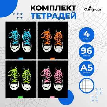 Комплект тетрадей из 4 штук, 96 листов в клетку calligrata