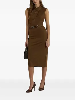 Lauren Ralph Lauren платье миди с поясом, коричневый