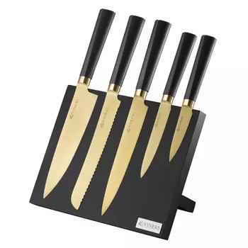 Набор из 5 ножей и подставки titan gold (viners) золотой 29x34x10 см.