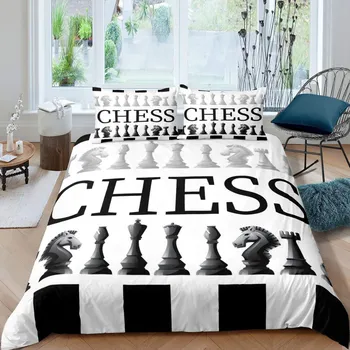 Комплект постельного белья International Chess Queen Size Chess Lovers для детей и взрослых, черная основа из микрофибры, 2/3 шт., пододеяльник EU single(135x200cm)