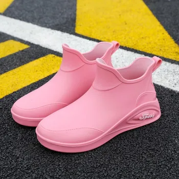 Rain shoes women s lightweight overshoes fleece wear-resistant rubber shoes low-top fashion outer wear short rain boots non-slip water shoes fashion 36