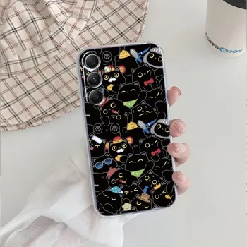 Милый черный кот мягкий прозрачный силиконовый чехол для Xiaomi Redmi Note 13 14T 15 Samsung A55 A35 S24 iPhone 15 Huawei Honor Camera защитный противоударный чехол Samsung Galaxy S20