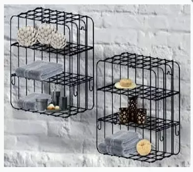 Полка настенная для ванной комнаты, с крючками 400*220*450 ПП Черный муар П0001295