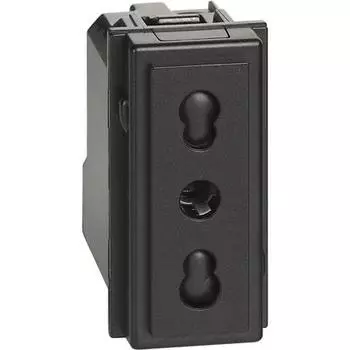Bticino Living Now - розетка 2 +T 10/16A 250Vac bipas.черн. KG4180
