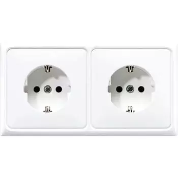 CD522BFWW SCHUKO-розетка 16A 250V~ сдвоенная, полная плата термопласт белая Jung