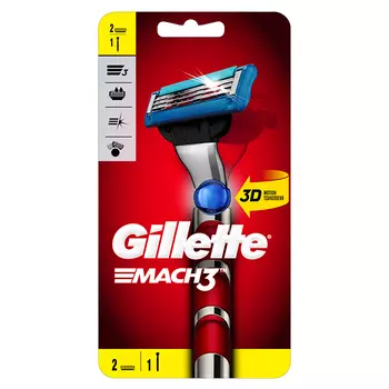 GILLETTE Бритва с 2 сменными кассетами Red Mach3 Turbo 3D