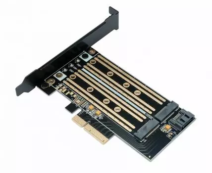 Адаптер Gembird MF-PCIE-NVME-SATA для двух SSD M.2 (NVMe+SATA) в разъем PCI-e