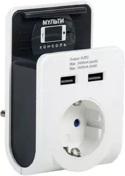 Адаптер IEK WTP11-16-01-Z-K01 Т-02/01 1 место 2P+PE 16А 2хUSB 2,4А белый