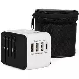 Адаптер питания IQFuture IQ-TA для путешествий EU/US/UK/AU, 3 USB, Type-C, чехол-сумка