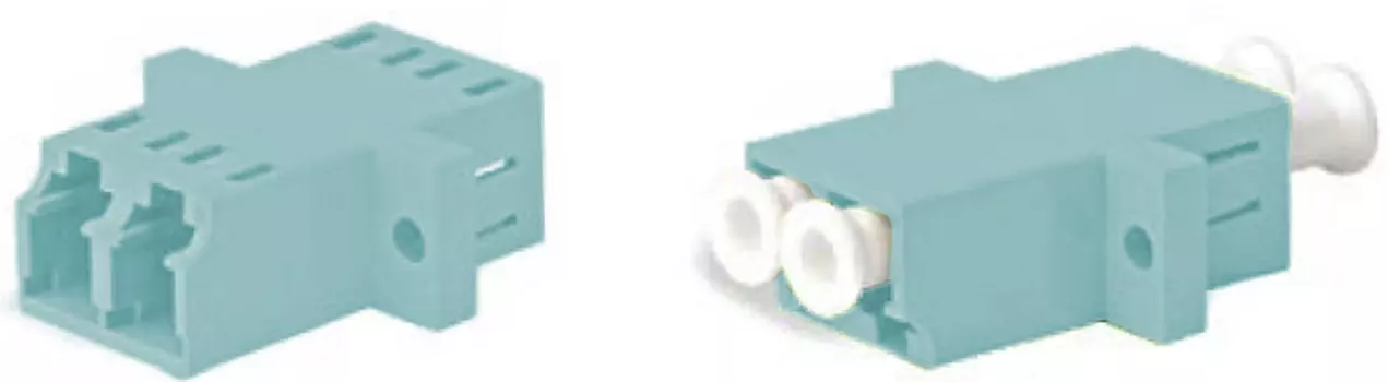 Адаптер проходной Hyperline FA-P11Z-DLC/DLC-N/WH-AQ LC-LC, MM (OM3), duplex, корпус пластиковый, голубой (aqua), белые колпачки