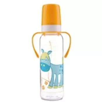 Canpol Cheerful animals - Бутылочка тритановая с ручками с силиконовой соской 12+, 250 мл.