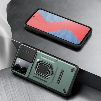 Противоударный чехол KEYSION для IQOO Z9X 5G, слайдер, защитное кольцо для объектива камеры, подставка, задняя крышка для телефона для VIVO IQOO Z9X for IQOO Z9X серый