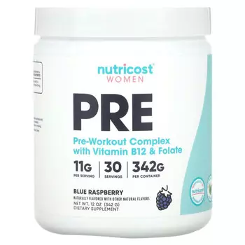 Nutricost, Для женщин, предтренировочный комплекс с витамином B12 и фолатом, голубая малина, 11 г, 342 г (12 унций)