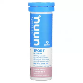 Nuun, Hydration, Sport, добавка с шипучими электролитами, клубничный лимонад, 10 таблеток