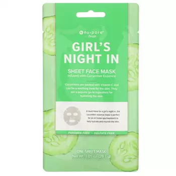 Nu-Pore, Girl's Night In, тканевая маска для лица с огурцом, 1 шт., 29,7 г(1,05 унции)