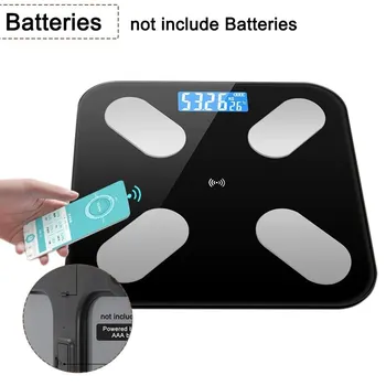 Умные весы для жира, беспроводные цифровые весы для ванной комнаты, USB аккумуляторная Bluetooth, электронные весы с приложением для смартфона battery чёрный
