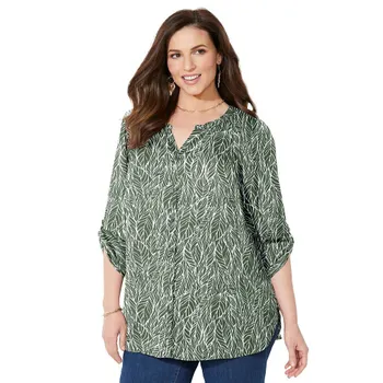 Женская блузка размера плюс Breezeway из жоржетаCatherines, цвет Olive Green Leaf