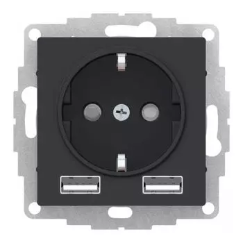 Розетка Systeme Electric ATN001030 AtlasDesign Карбон SO + USB A+A, 5В/2,4А, 2х5В/1,2 А, механизм