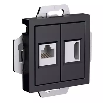 Розетка Systeme Electric ATN001082 AtlasDesign двойная HDMI+RJ45, кат.5Е, механизм, Карбон