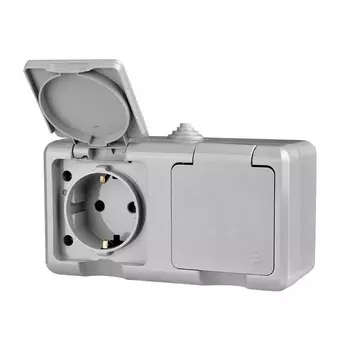 Розетка TOKOV ELECTRIC TKL-DT-R2Z-C06-IP54 2-м ОП Dita 16А IP54 250В с заземл. с крышкой сер