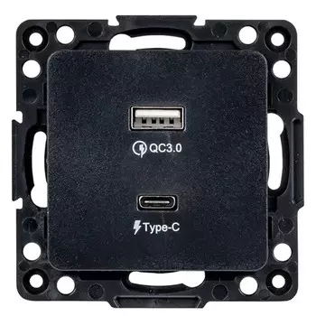 Розетка EKF EZR-2USB-type-C Стокгольм 2-местная type-A + type-C черный механизм