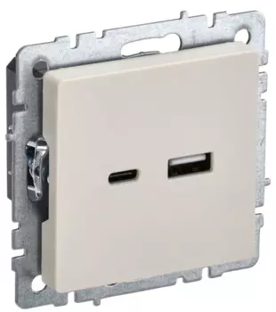 Розетка USB IEK BR-U22-018-K10 BRITE тип A+тип C 18Вт РЮ11-1-БрКр Бежевый