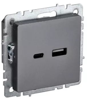 Розетка USB IEK BR-U22-018-K46 BRITE тип A+тип C 18Вт РЮ11-1-БрС Сталь