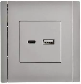 Розетка USB IEK FP-U22-018-K46 FORTE&PIANO тип A+тип C 18Вт FP551 сталь