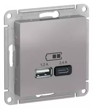 Розетка USB Systeme Electric ATN000339 AtlasDesign А+С, 5В/2,4А, 2х5В/1,2А, механизм, Алюминий
