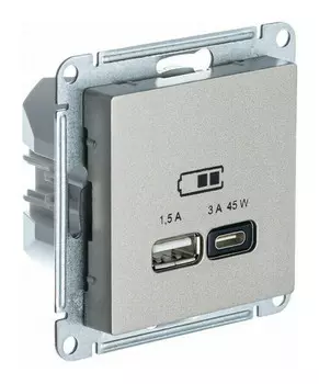 Розетка USB Systeme Electric ATN000529 AtlasDesign A + тип-C 45Вт высокоскор.заряд. QC,PD, мех., Шампань
