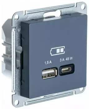 Розетка USB Systeme Electric ATN000729 AtlasDesign A + тип-C 45Вт высокоскор.заряд. QC,PD, мех., Грифель