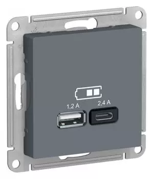 Розетка USB Systeme Electric ATN000739 AtlasDesign А+С, 5В/2,4А, 2х5В/1,2А, механизм, Грифель