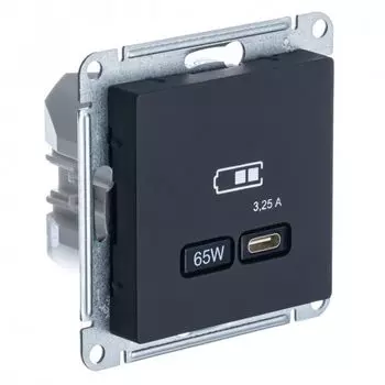 Розетка USB Systeme Electric ATN001027 AtlasDesign тип-С 65Вт высокоскор.заряд. QC, PD, механизм, Карбон