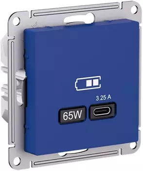 Розетка USB Systeme Electric ATN001127 AtlasDesign тип-C 65Вт высокоскор.заряд. QC,PD, механизм, Аквамарин