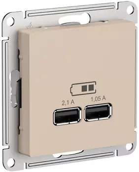 Розетка USB Systeme Electric ATN001233 AtlasDesign A+A, 5В/2,1 А, 2х5В/1,05 А, механизм, Песочный