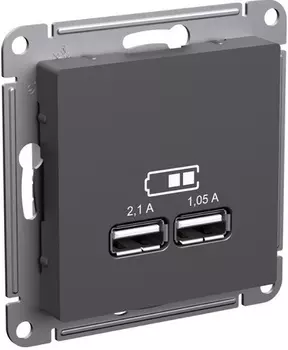 Розетка USB Systeme Electric ATN001433 AtlasDesign A+A, 5В/2,1 А, 2х5В/1,05 А, механизм, базальт
