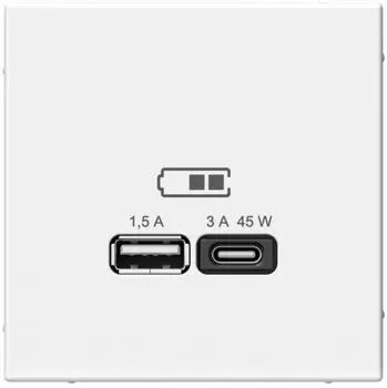 Розетка USB Systeme Electric GAL000129 ArtGallery A + тип-C 45Вт высокоскор.заряд. QC, PD, механизм, белый