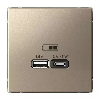 Розетка USB Systeme Electric GAL000529 ArtGallery A + тип-C 45Вт высокоскор.заряд. QC, PD, механизм, шампань