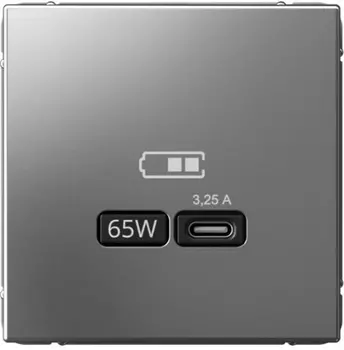 Розетка USB Systeme Electric GAL000927 ArtGallery тип-С 65Вт высокоскор.заряд. QC, PD, механизм, сталь