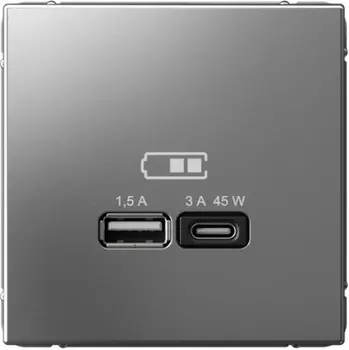 Розетка USB Systeme Electric GAL000929 ArtGallery A + тип-C 45Вт высокоскор.заряд. QC, PD, механизм, сталь
