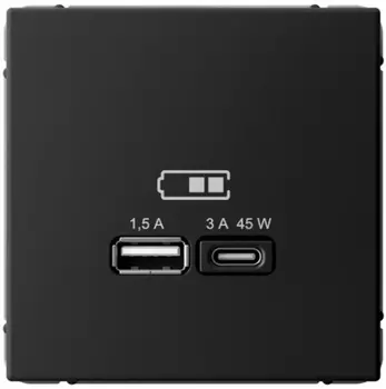 Розетка USB Systeme Electric GAL001029 ArtGallery A + тип-C 45Вт высокоскор.заряд. QC, PD, механизм, Карбон