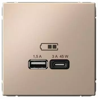 Розетка USB Systeme Electric GAL001229 ArtGallery A + тип-C 45Вт высокоскор.заряд. QC, PD, механизм, Песочный