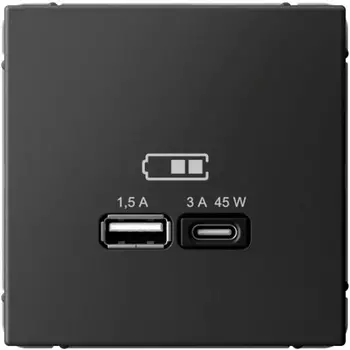 Розетка USB Systeme Electric GAL001429 ArtGallery A + тип-C 45Вт высокоскор.заряд. QC, PD, механизм, Базальт