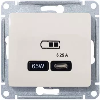 Розетка USB Systeme Electric GSL000227 Glossa тип-C 65Вт высокоскор.заряд. QC, PD, механизм, бежевая