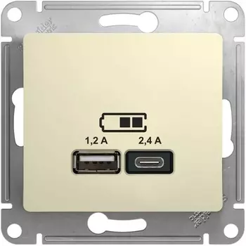 Розетка USB Systeme Electric GSL000239 Glossa А+С, 5В/2,4А, 2х5В/1,2 А, механизм, бежевая