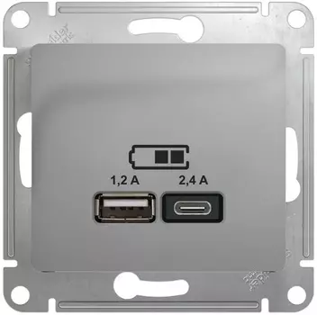 Розетка USB Systeme Electric GSL000339 Glossa А+С, 5В/2,4А, 2х5В/1,2 А, механизм, алюминий