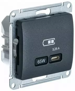 Розетка USB Systeme Electric GSL000727 Glossa тип-C 65Вт высокоскор.заряд. QC, PD, механизм, антрацит