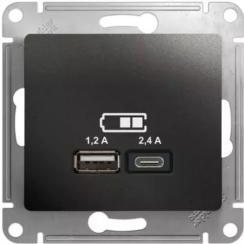 Розетка USB Systeme Electric GSL000739 Glossa А+С, 5В/2,4А, 2х5В/1,2 А, механизм, антрацит