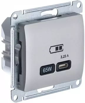 Розетка USB Systeme Electric GSL001227 Glossa тип-C 65Вт высокоскор.заряд. QC, PD, механизм, платина
