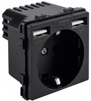 Розетка в рамку Sibling Powersocket-1PB(USB) с USB-портами черная